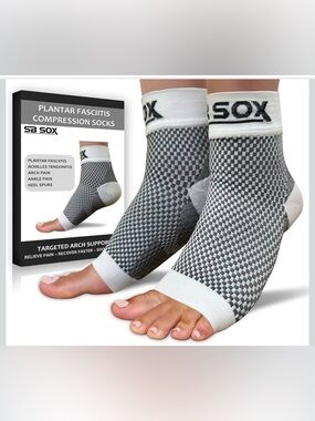 SB Sox Compression Foot Sleeves - white & Black Support Medium Size 6-10.5